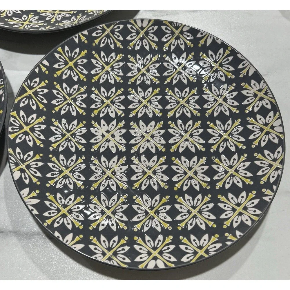 180 Robin Pickens Dinner Plates Lot Of 3 Gray 10” Floral Cottage Core Whimsy